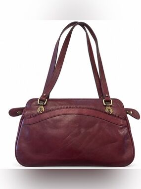 Vintage 1980s Etienne Aigner Oxblood Leather Shoulder Bag Purse Loop Trim